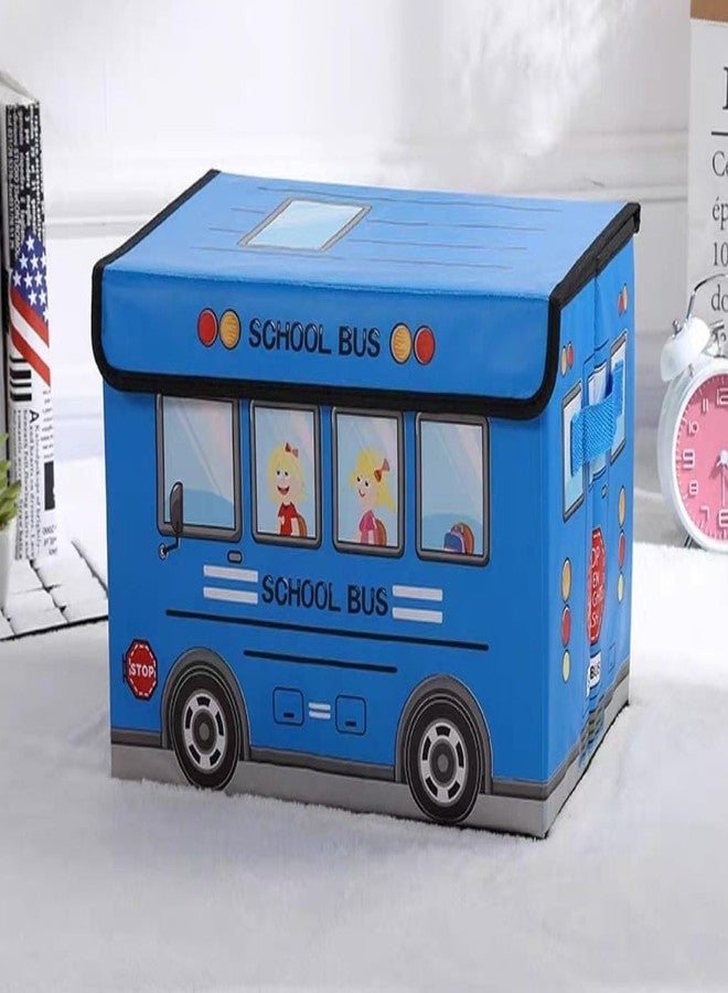 Blenzza Deco™ Kids School Bus/Sitting Stool/Storage Box/Playing Toy Storage Box (Pack of1) (Blue) - Image 1
