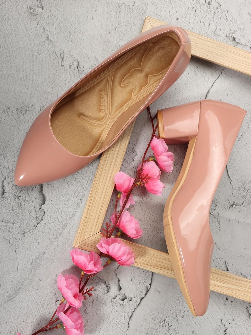 Denill Women Synthetic Pump Block Heel Uk- 4, Peach - Image 2