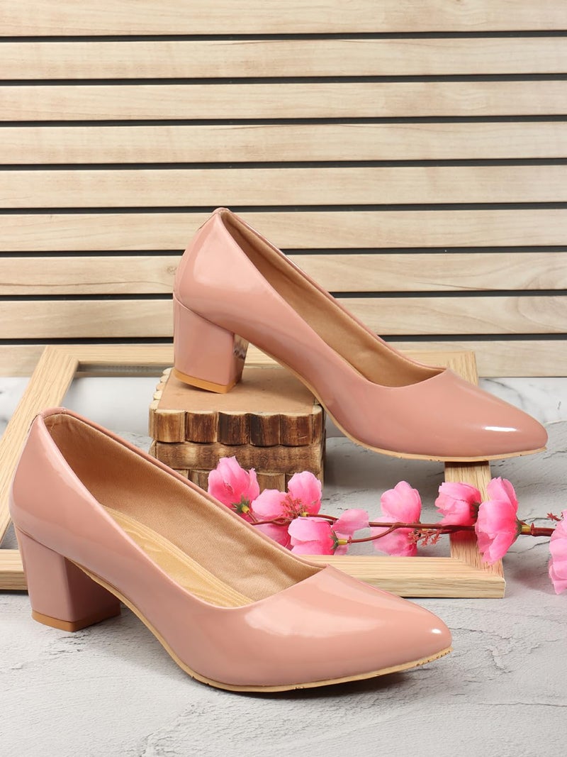 Denill Women Synthetic Pump Block Heel Uk- 4, Peach - Image 3