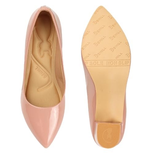 Denill Women Synthetic Pump Block Heel Uk- 4, Peach - Image 4