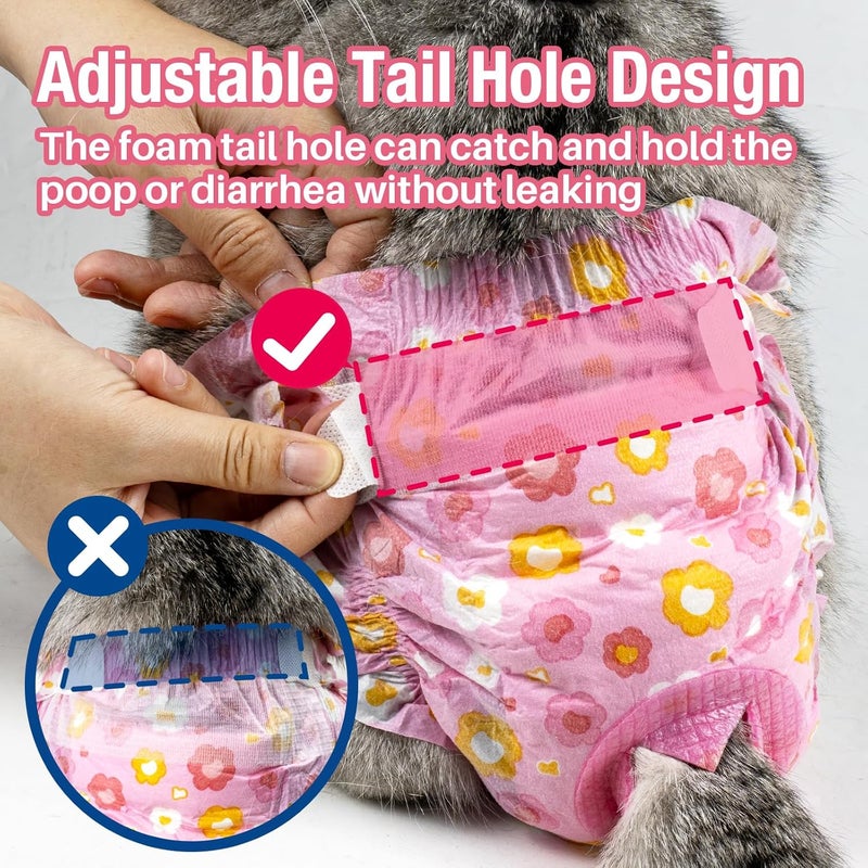 Pet Soft Disposable Cat Diapers - Diaper for Female & Male Cats, Puppy Doggie Diapers for Female Dogs with Adjustable Foam Tail Hole, X-Small (24Pcs, PK Flowers) - Image 2