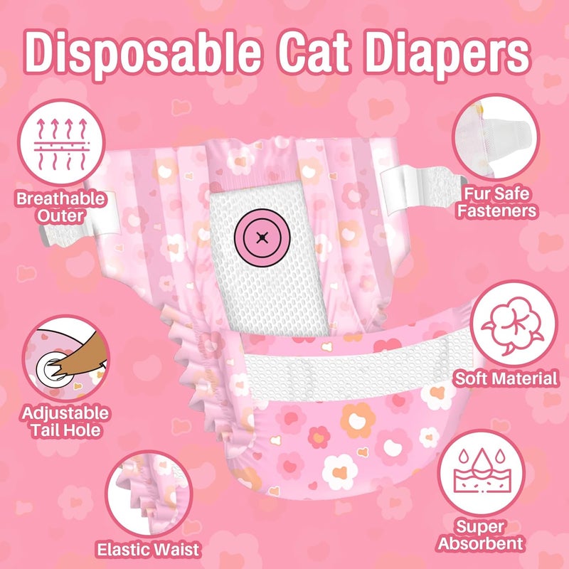 Pet Soft Disposable Cat Diapers - Diaper for Female & Male Cats, Puppy Doggie Diapers for Female Dogs with Adjustable Foam Tail Hole, X-Small (24Pcs, PK Flowers) - Image 3