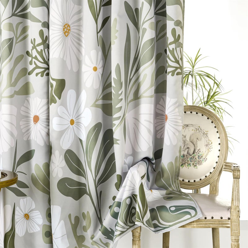 RoomTalks Henri Matisse Blackout Window Curtains for Bedroom Living Room 84 Inches Length 2 Panels, Modern Abstract Aesthetic Botanical Cute Boho Floral Curtain Panels Drapes Green and Greyish White - Image 1