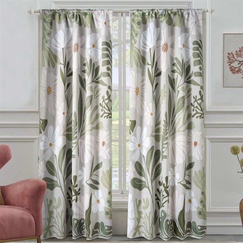 RoomTalks Henri Matisse Blackout Window Curtains for Bedroom Living Room 84 Inches Length 2 Panels, Modern Abstract Aesthetic Botanical Cute Boho Floral Curtain Panels Drapes Green and Greyish White - Image 2