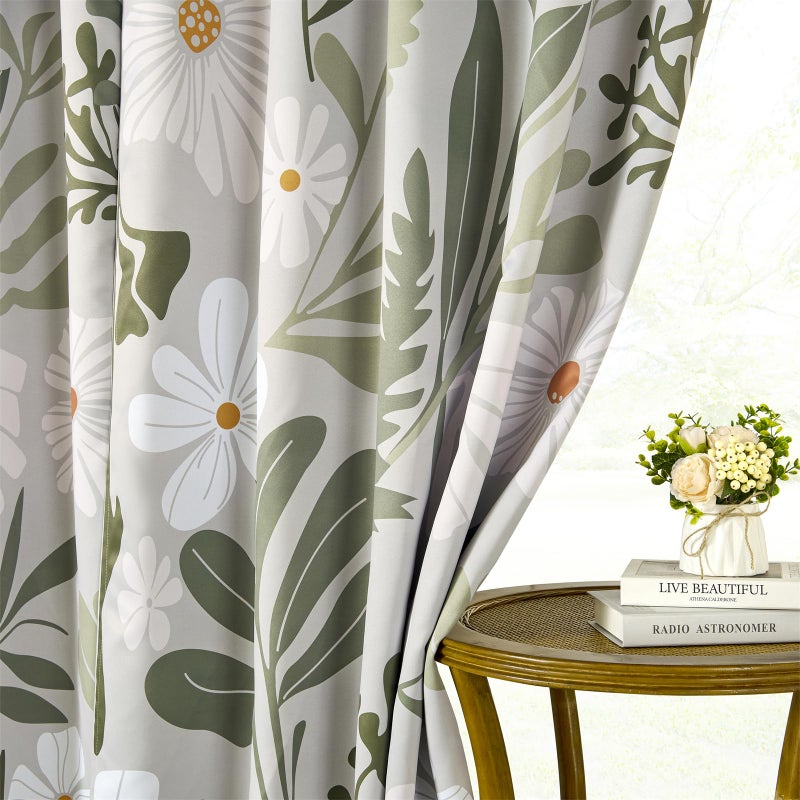 RoomTalks Henri Matisse Blackout Window Curtains for Bedroom Living Room 84 Inches Length 2 Panels, Modern Abstract Aesthetic Botanical Cute Boho Floral Curtain Panels Drapes Green and Greyish White - Image 3