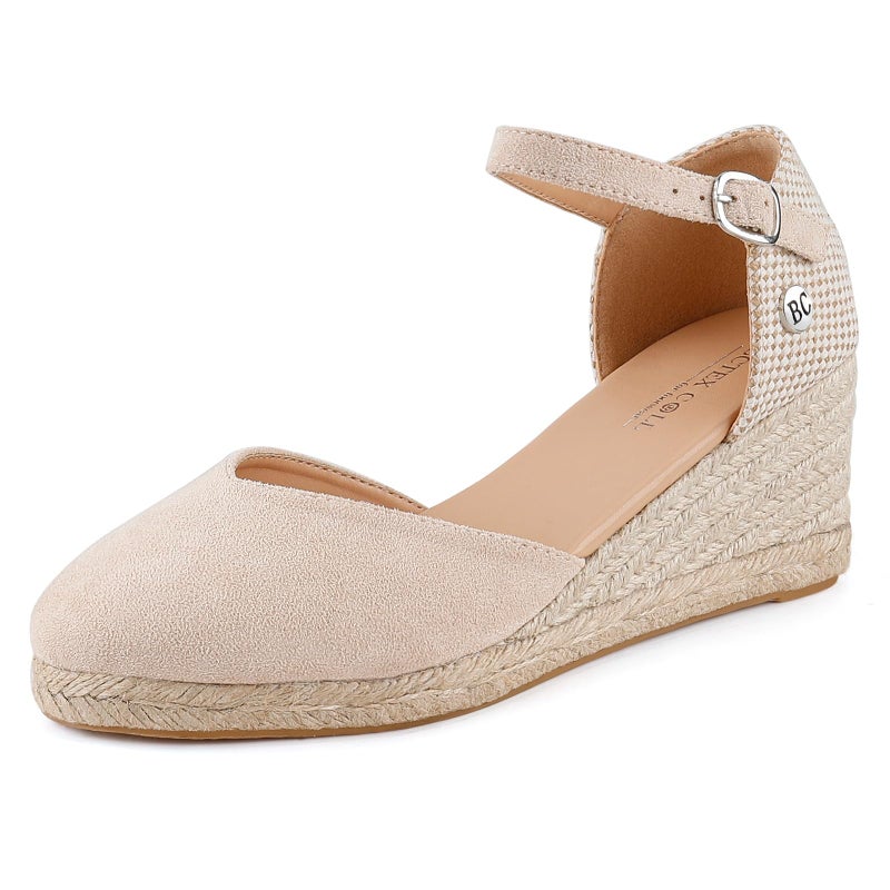 BCTEX COLL Women's Nude Espadrilles Wedge Sandals Ankle Strap Platform Closed Toe Dressy Shoes, Size 8 - Image 1