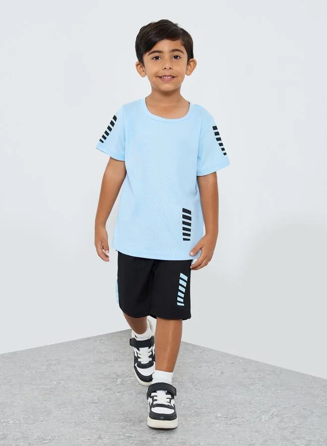 ستايلي Styli Striped Print T-Shirt and Shorts Set