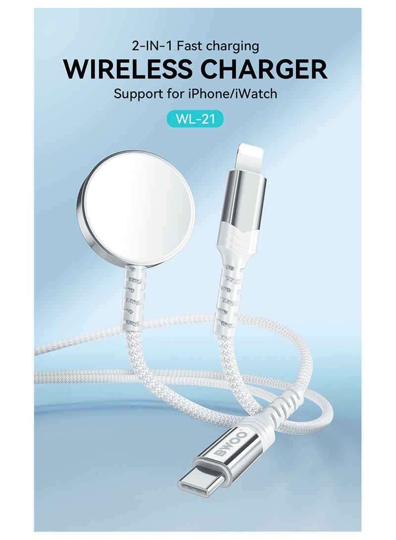 BWOO 2 In 1 Apple Watch Charger Lightning And Magnetic Wireless Charging Black - Image 2
