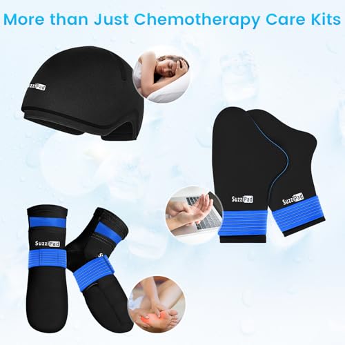 SuzziPad Ice Pack Stress Relief Cap & Cooling Socks & Cold Gloves for Chemotherapy, Comfort Items for Chemo Patients, Smoothe discomfort for feet, Head and Hand, S/M - Image 3
