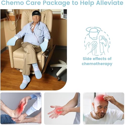 SuzziPad Ice Pack Stress Relief Cap & Cooling Socks & Cold Gloves for Chemotherapy, Comfort Items for Chemo Patients, Smoothe discomfort for feet, Head and Hand, S/M - Image 2