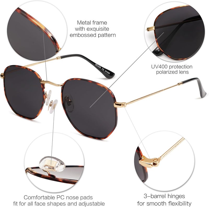 Sojos Square Polarized Sunglasses for Women Men Small Hexagonal Polygon Shades SJ1072 - Image 4