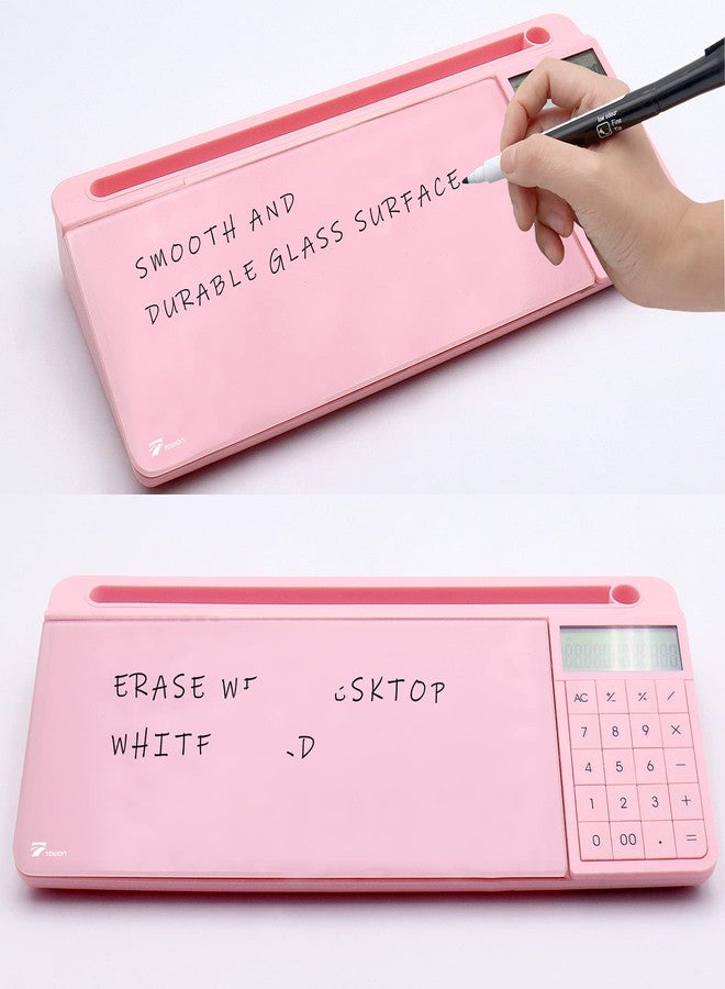TOWON Desk Dry Erase Board with Detachable Calculator, Small Glass Desktop Whiteboard, Desktop whiteboard - Glass Dry Erase White Board- Desk Computer Buddy for Home Office Supply, Pink, 17 x 6 in - Image 5