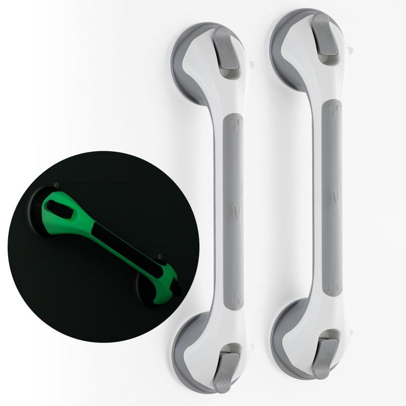 TAILI Shower Grab Bar Glow in The Dark, 2 Pack 16.8 in Grab Bars for Bathtubs and Showers,Shower Handles Shower Rails for Seniors and Elderly,Bathroom Safety Grip Removable No Drilling Waterproof Grey - Image 1