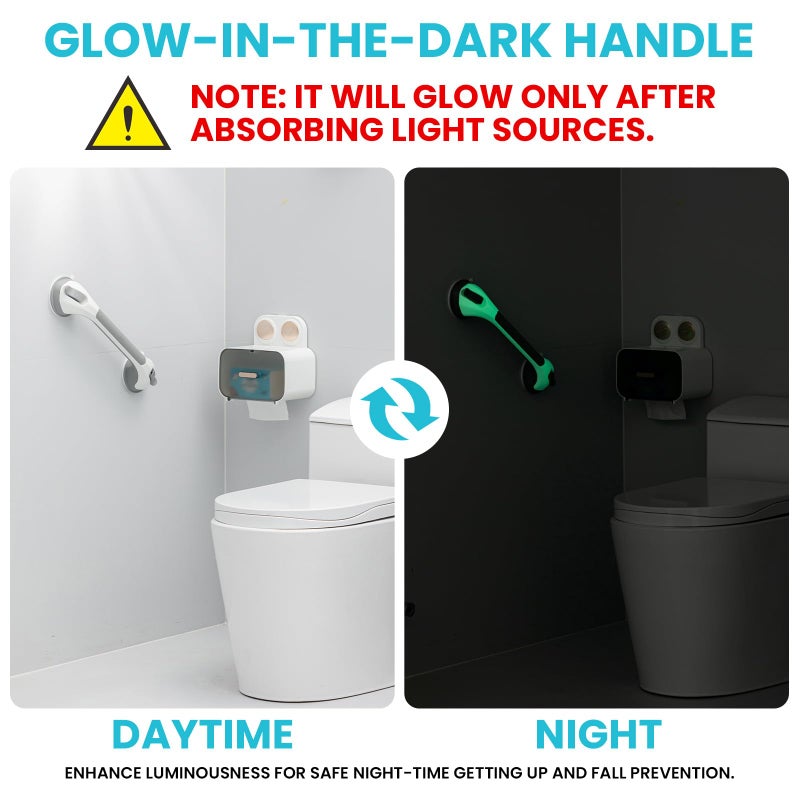 TAILI Shower Grab Bar Glow in The Dark, 2 Pack 16.8 in Grab Bars for Bathtubs and Showers,Shower Handles Shower Rails for Seniors and Elderly,Bathroom Safety Grip Removable No Drilling Waterproof Grey - Image 3