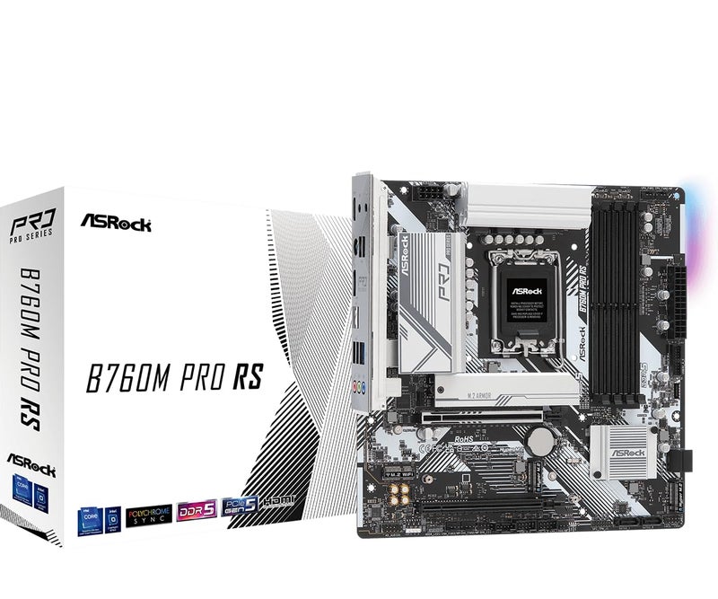 لوحة أم ASRock B760M Pro RS DDR5 7200MHz HDMI DisplayPort eDP PCIe Gen5 لمعالجات Intel Core من الجيل 14 و 13 و 12 LGA1700 192GB