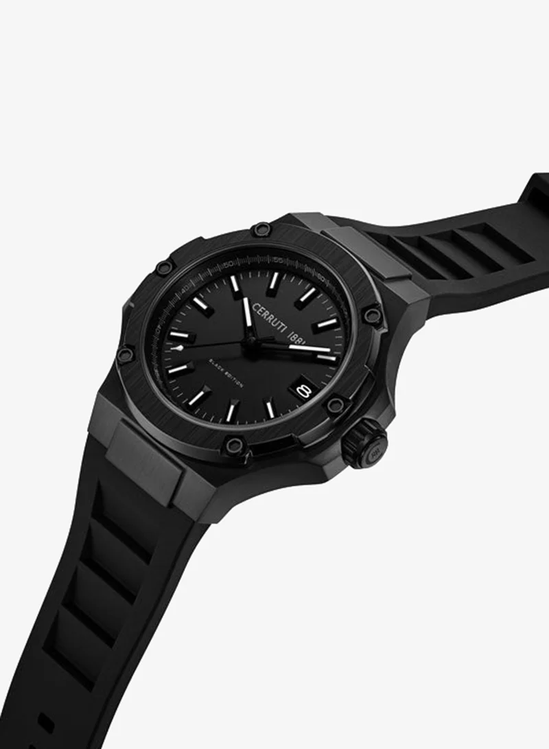 CERRUTI 1881 Lucardo  Black Dial Silicone Strap Analog Watch for Men, 44mm