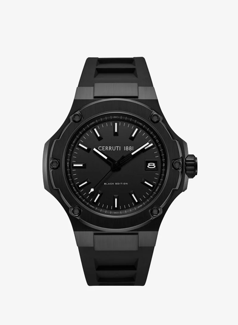 CERRUTI 1881 Lucardo  Black Dial Silicone Strap Analog Watch for Men, 44mm