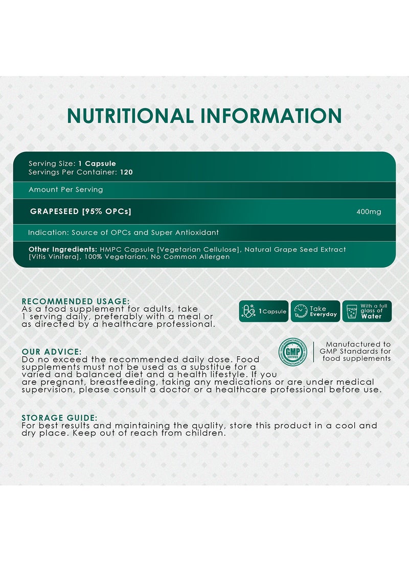 ambrosial Grape Seed Extract Capsules 95% OPCs Polyphenols High Strength Grape Seed Supplement Strong Antioxidant Pack of 1-120 Vegan Capsules  - Image 5