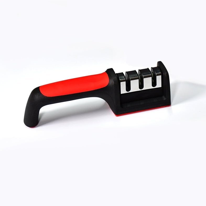 ATEVON Manual Knife Sharpener 3 Stage Sharpening Tool Ceramic Knife and Steel Knives । Color Black & Red । Pack of 01 - Image 4