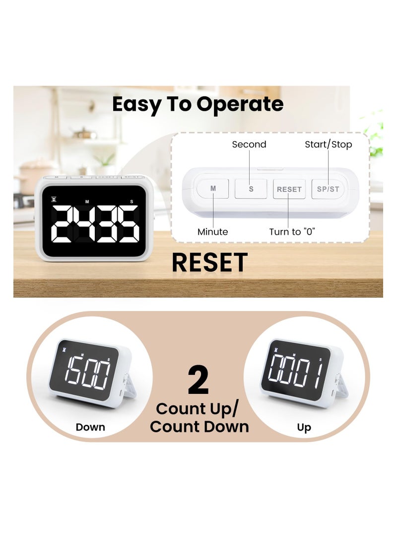 SOLARAE Kitchen Timer Loud Digital, USB Rechargeable with Large LCD Display & Adjustable Loud Alarm, Digital Timer, Egg Timer, Kitchen Timers for Cooking, Timer for Kids, Ideal Magnetic TimerDesk Timer - Image 5
