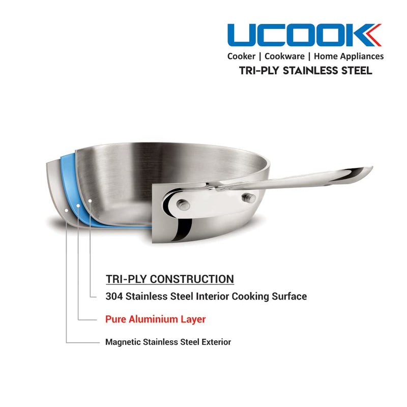 UCOOK Stainless Steel Triply Tasla 200mm155 Litre Steel Grey - Image 3