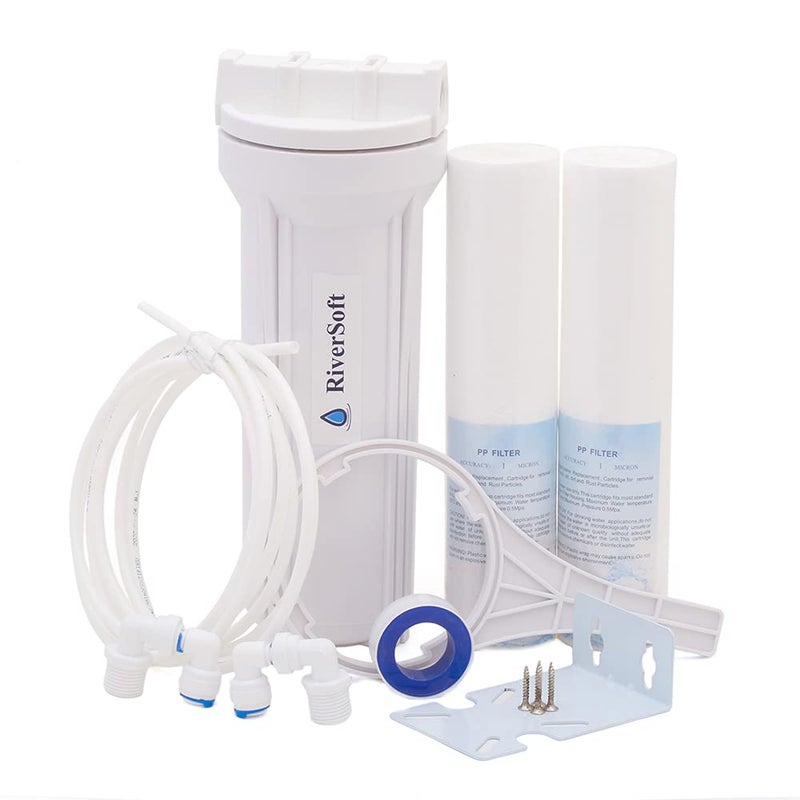 RiverSoft PreRO-6 RO prefilter Heavy housing Assembly for high Pressure with Spare Spun Cartridge| Compatible with All RO Water Purifier (White, PP) - Image 1