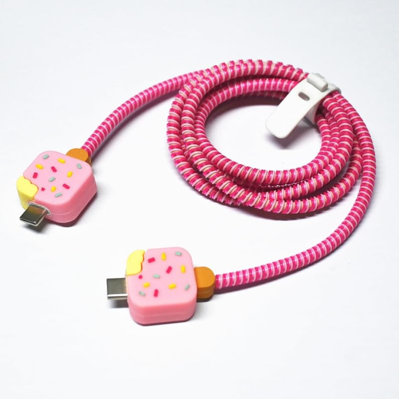 FACTOTECH USB C to USB C Cable Protector for all iPhones, iPads, MacBooks, Samsungs,Vivos,OPPOs,Onepluss,Realmes Mobiles-PINK ICECREAM - Image 1