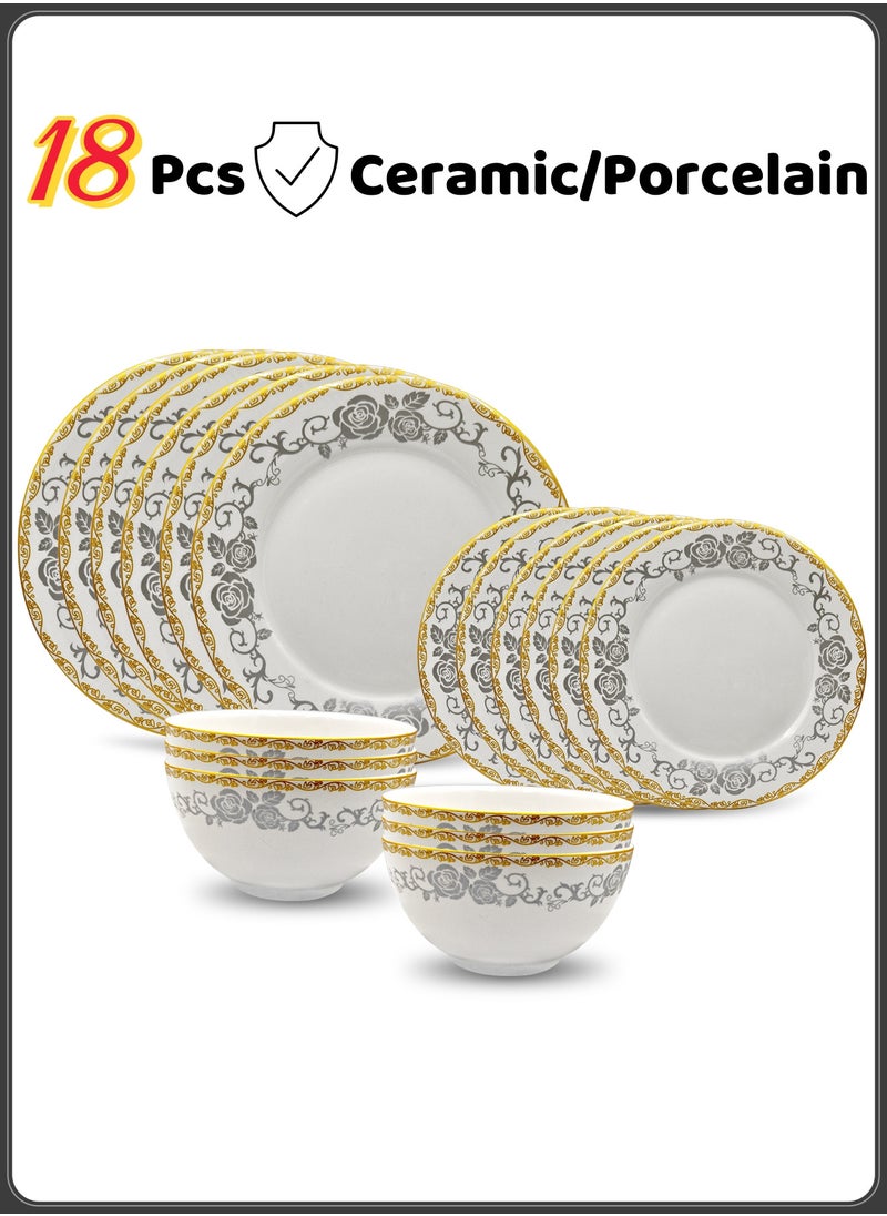 nihao 18 Piece High Quality Porcelain Dinner Set- Includes 6*10 inch Plates, 6*8 inch Plates, 6*4.5 Inch Vegetable Bowls, Ceramic Dinnerware Sets, Microwaveable and Freezer-Friendly/ Eco-Friendly and Food-Grade  - Image 1