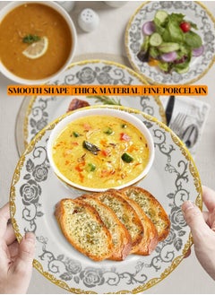 nihao 18 Piece High Quality Porcelain Dinner Set- Includes 6*10 inch Plates, 6*8 inch Plates, 6*4.5 Inch Vegetable Bowls, Ceramic Dinnerware Sets, Microwaveable and Freezer-Friendly/ Eco-Friendly and Food-Grade  - Image 3