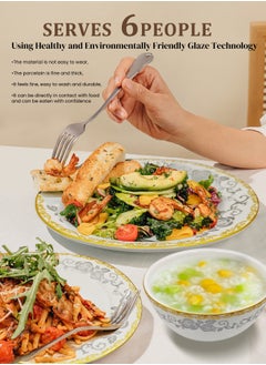 nihao 18 Piece High Quality Porcelain Dinner Set- Includes 6*10 inch Plates, 6*8 inch Plates, 6*4.5 Inch Vegetable Bowls, Ceramic Dinnerware Sets, Microwaveable and Freezer-Friendly/ Eco-Friendly and Food-Grade  - Image 5