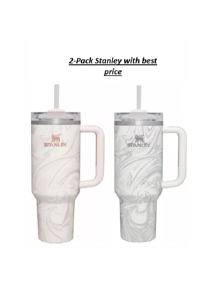 Stanley 2-Pack Quencher H2.0 FlowState 40oz Stainless Steel Vacuum Insulated Tumblers with Leak-Resistant Lid and Straw – Rose Quartz & Swirl Travel Mugs – Double-Walled, Durable, BPA-Free – Keeps Drinks Hot for 7 Hours or Cold for 24 Hours – Ideal for Gym, Travel, Office Hydration - Image 1