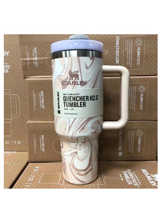 Stanley 2-Pack Quencher H2.0 FlowState 40oz Stainless Steel Vacuum Insulated Tumblers with Leak-Resistant Lid and Straw – Rose Quartz & Swirl Travel Mugs – Double-Walled, Durable, BPA-Free – Keeps Drinks Hot for 7 Hours or Cold for 24 Hours – Ideal for Gym, Travel, Office Hydration - Image 3
