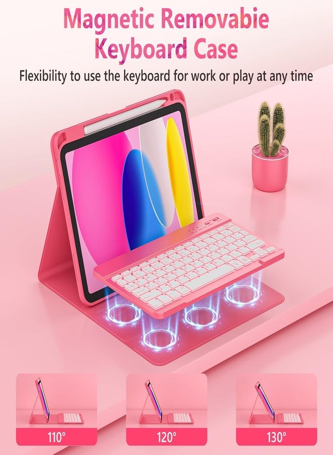 FUWANG for iPad A16 11th 10th Generation Case with Keyboard, Detachable 7 Colors Backlit Wireless Marble Keyboard Case with Pencil Holder for iPad A16 11th 11-inch 2025 &10th Gen 10.9 Inch 2022, Pink - Image 4