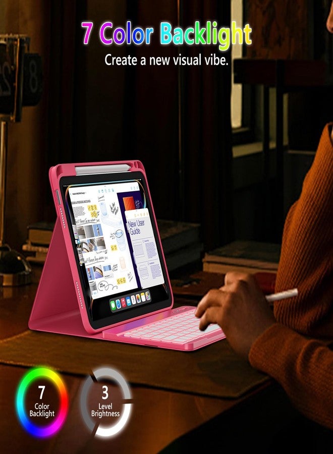 FUWANG for iPad A16 11th 10th Generation Case with Keyboard, Detachable 7 Colors Backlit Wireless Marble Keyboard Case with Pencil Holder for iPad A16 11th 11-inch 2025 &10th Gen 10.9 Inch 2022, Pink - Image 3