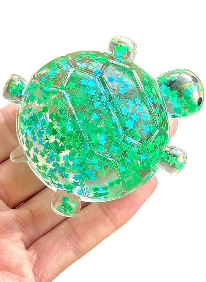 Green Turtle Squishy Fidget Toy, Sparkling Star Filled Squeeze Ball for Sensory Play - Image 1