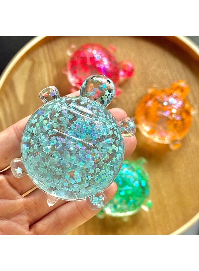 Green Turtle Squishy Fidget Toy, Sparkling Star Filled Squeeze Ball for Sensory Play - Image 2