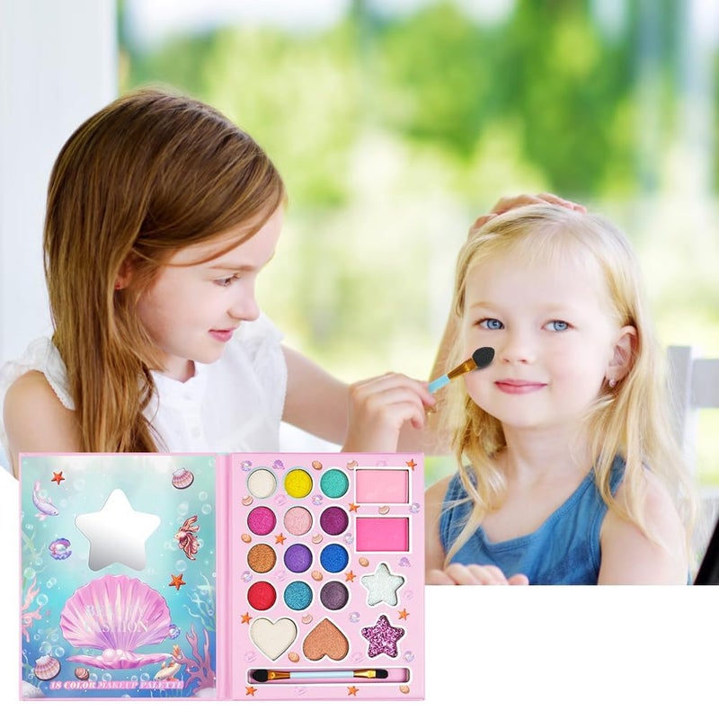18 Colors Kids Makeup Sets for Girls Washable Children's Make Up Kit with Mirror Non-Toxic Cosmetic Beauty Set Gift for Kids Princess Pretend Play Games Toys Birthday Presents Matte - Image 3