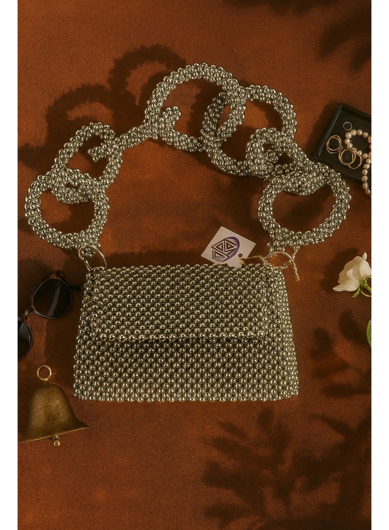 Lava Handmade Silver Beaded Handbag, Flap Closure - Image 2