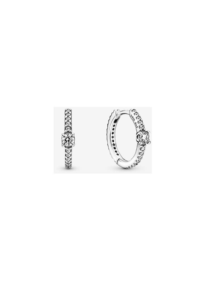 PANDORA Sterling Silver Hoop Earrings with Clear Cubic Zirconia 