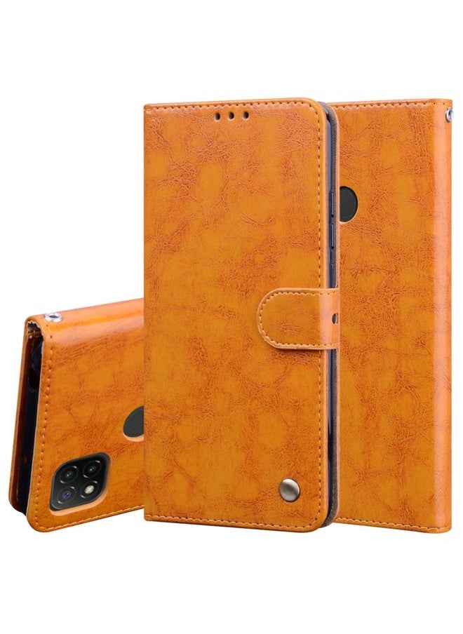 HuHa Case Cover For Xiaomi Redmi 9C Business Style Oil Wax Texture Horizontal Flip Leather Case, with Holder & Card Slots & Wallet Yellow 