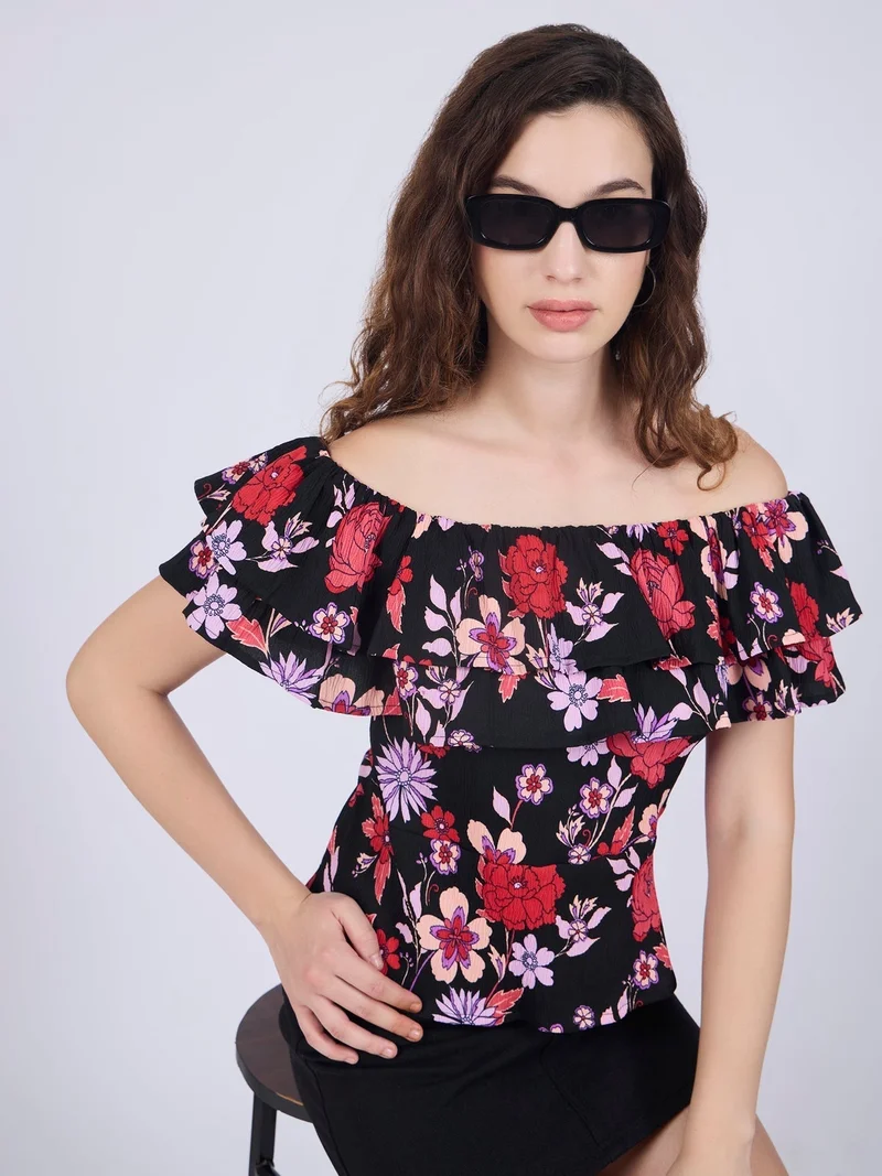 Outzidr  Black Off Shoulder Top for Women | Best Price UAE