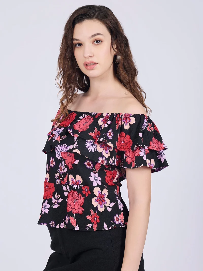 Outzidr  Black Off Shoulder Top for Women | Best Price UAE