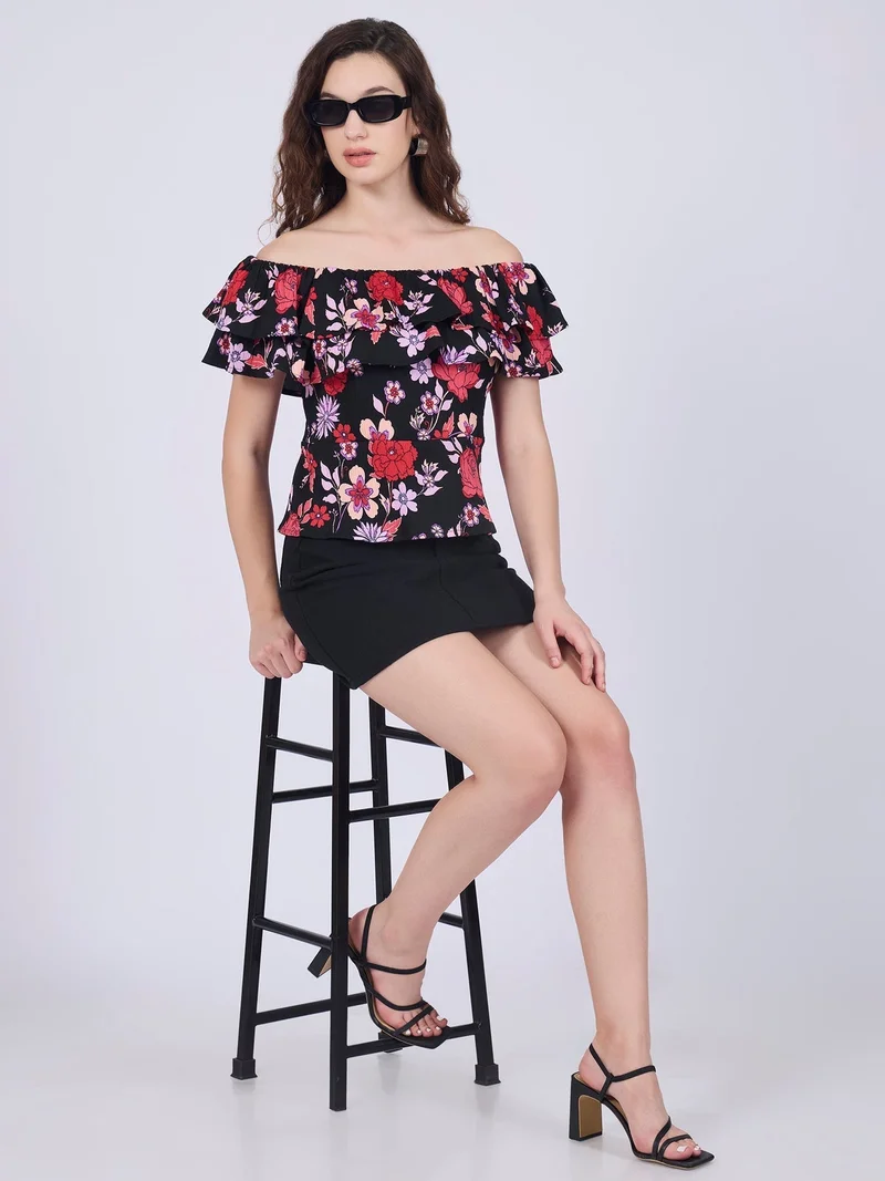 Outzidr  Black Off Shoulder Top for Women | Best Price UAE