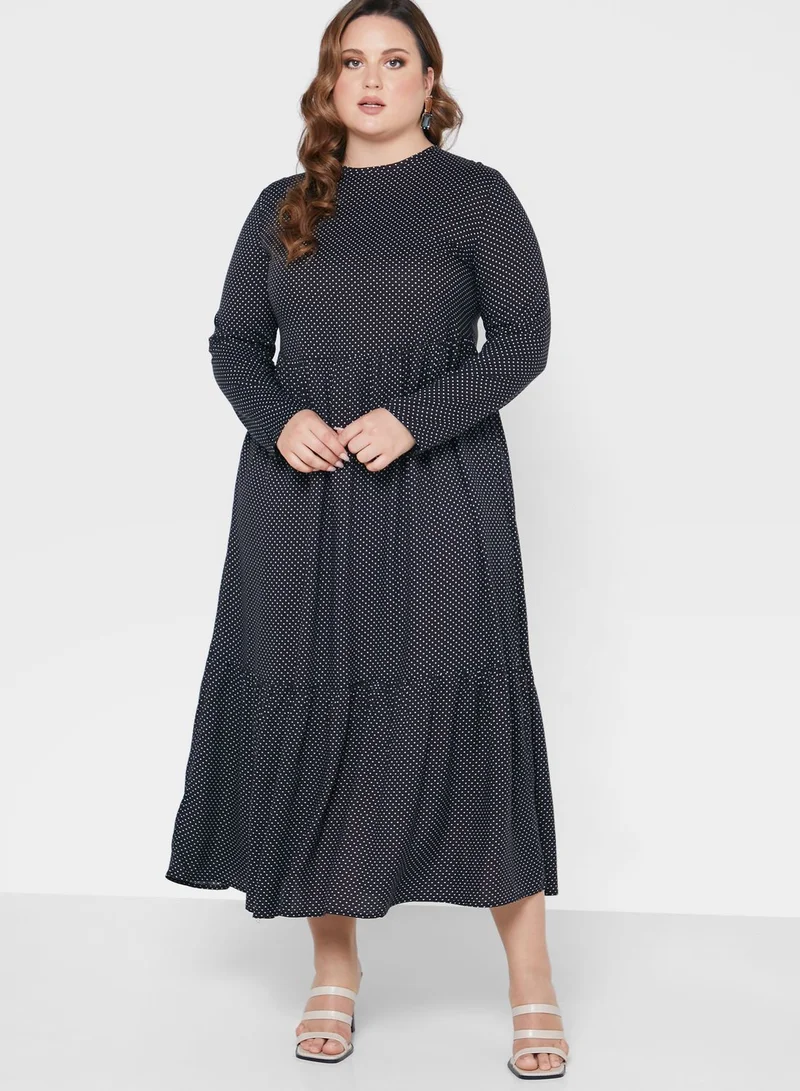 Alia by modanisa Polka Dot Knitted Tiered Dress