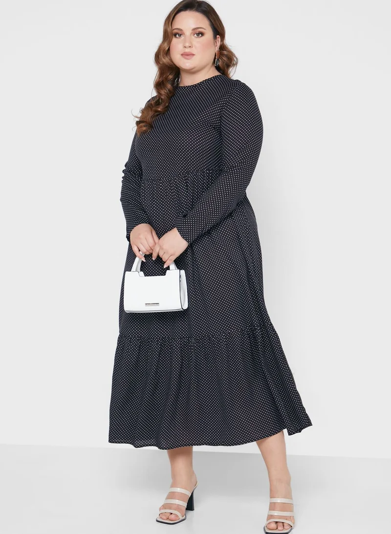 Alia by modanisa Polka Dot Knitted Tiered Dress