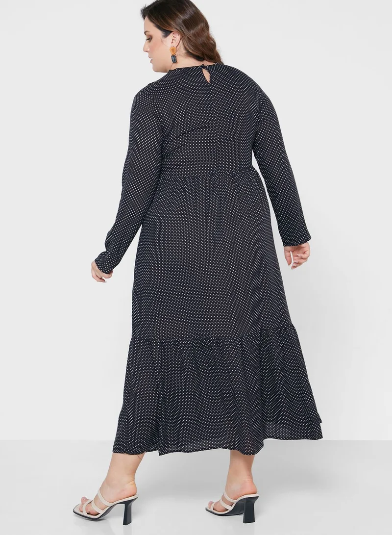 Alia by modanisa Polka Dot Knitted Tiered Dress