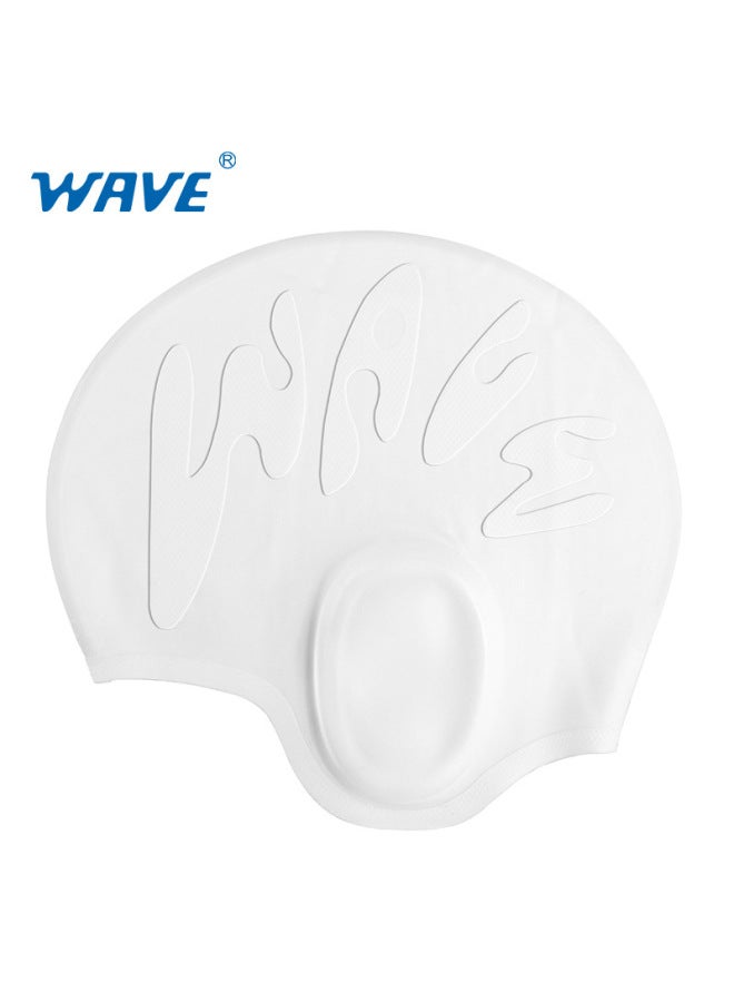 قبعة سباحة سيليكون واقية للأذنين تصميم موجة، للشعر الطويل، مقاومة للماء