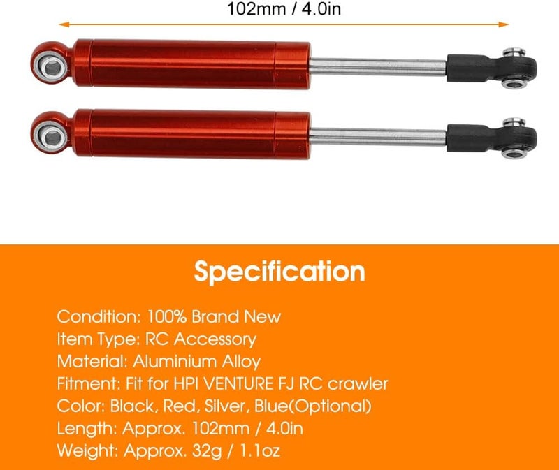 comfrt Shock Absorber, 2pcs 102mm RC Car Absorber Damper RC Shock Damper Assembled Replacement RC Crawler Upgrade Parts(B117050R Red) - Image 2