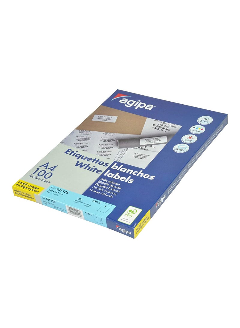 Agipa 100-Sheet Multipurpose Label White - APLA101125 - Image 1