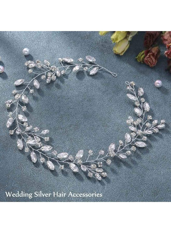 Unicra Bride Wedding Rhinestone Hair Vine Bridal Silver Hair Piece Crystal Headband Hair Accessories for Women and Girls (17.7inches) (Silver) - Image 2